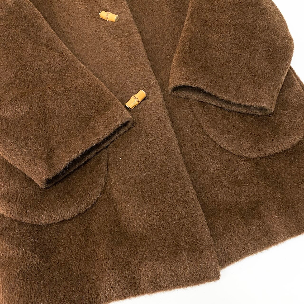 57d5 GUCCI ヴィンテージ グッチ バンブー ベビーアルパカ混 オーバーコート サイズ42 ブラウン ユニセックス アウター コートk02i