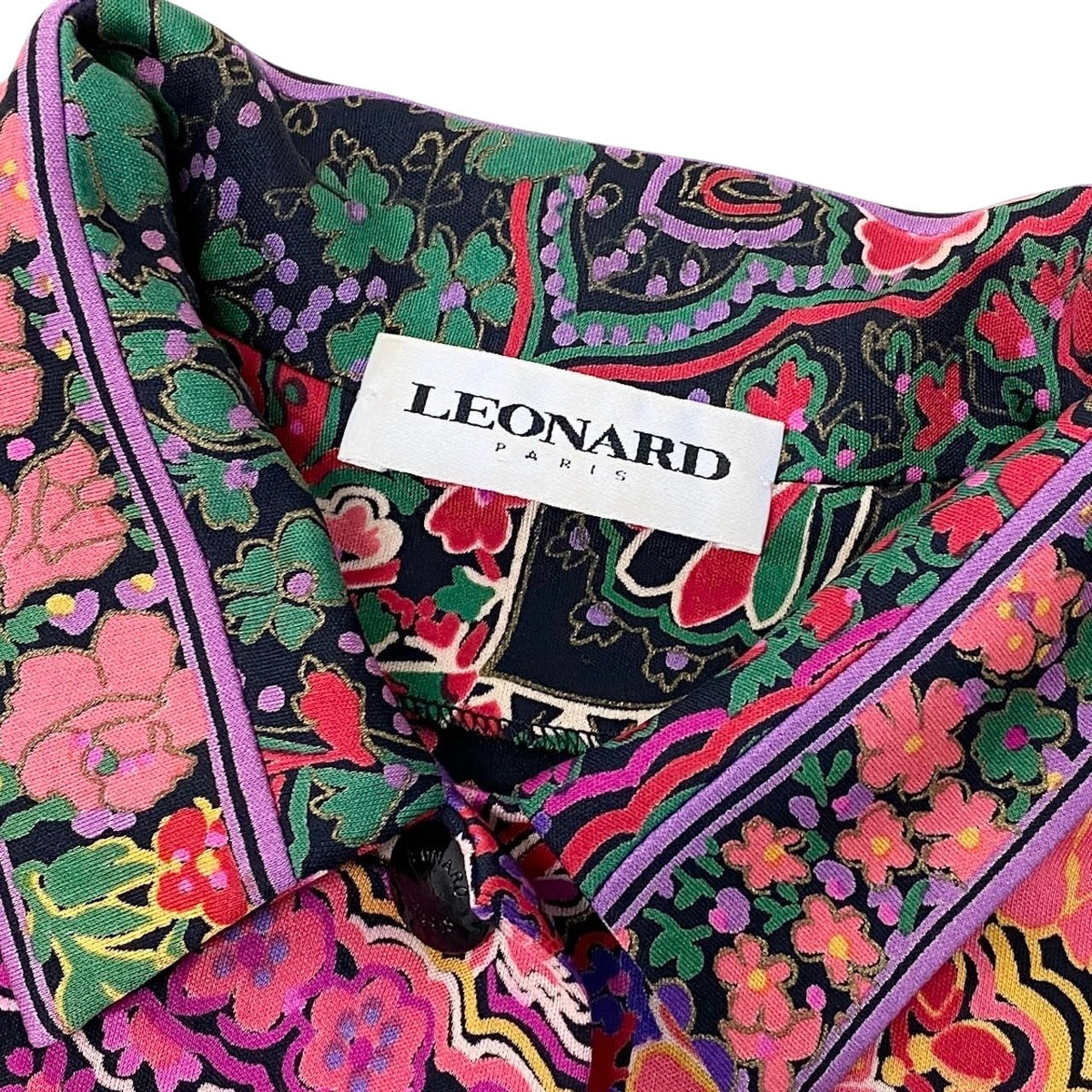 2i28 LEONARD レオナール ロングスリーブポロシャツカットソー 花柄プリント トップス 40サイズ マルチカラー レディース 女性用u02t