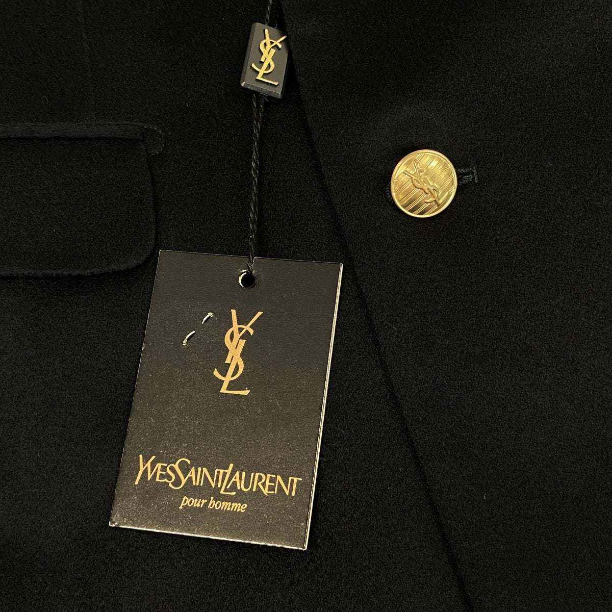 Mi4 YVES SAINT LAURENT イヴサンローラン テーラードジャケット ダブルブレスト YSLボタン 金ボタン 54 ブラック カシミヤ メンズ 紳士服o07t