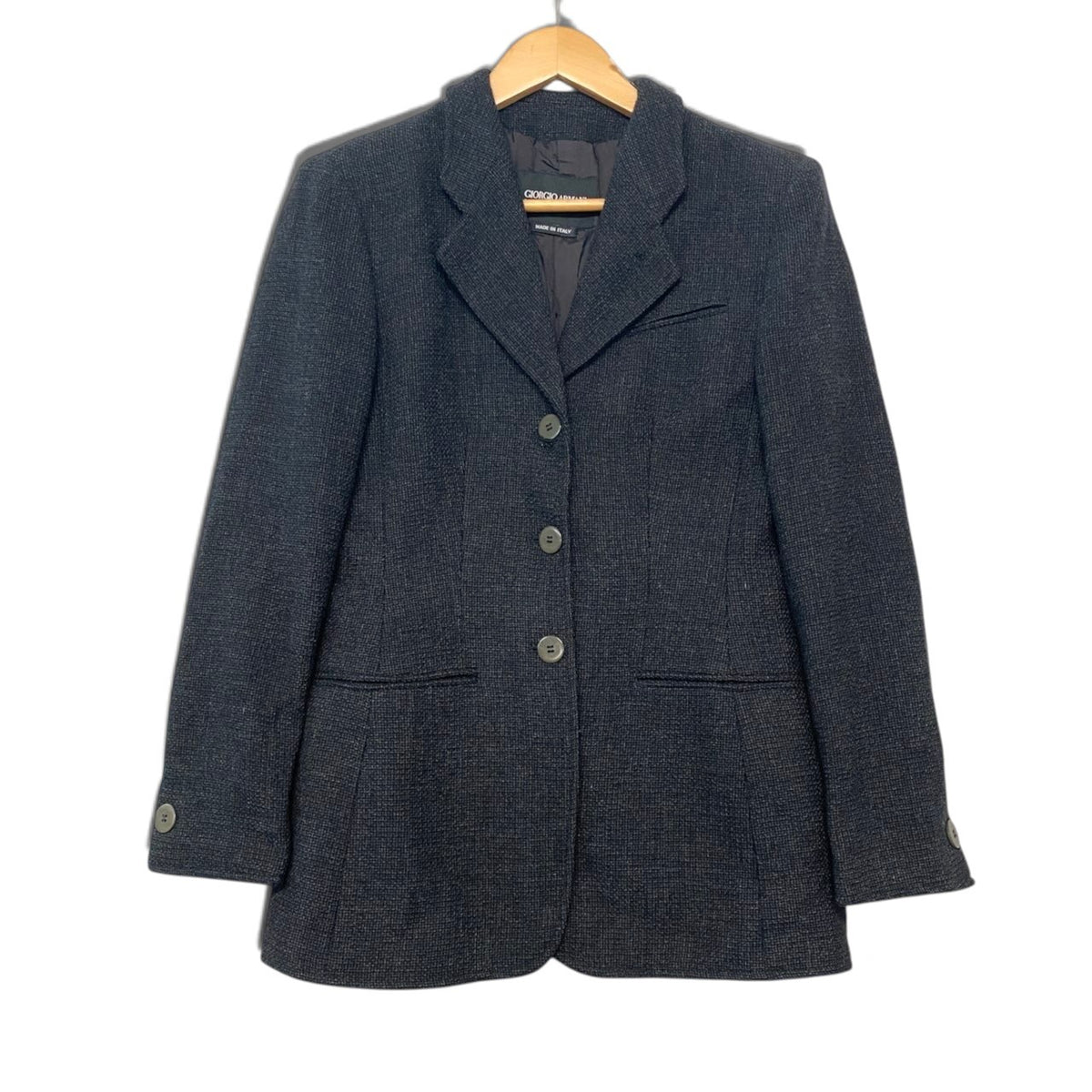61i14 GIORGIO ARMANI ジョルジオアルマーニ テーラードジャケット  ツイードジャケット イタリア製 38サイズ ブラック レディース 女性用u02t