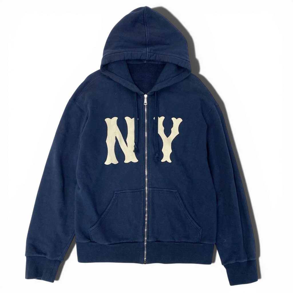 29a9 GUCCI グッチ 18AW MLB NY ヤンキース フロント刺繍 ジップアップ スウェットパーカー バックロゴ メンズ 紳士服 519681 X9Y96 Mサイズ ネイビー コットン100％o07t