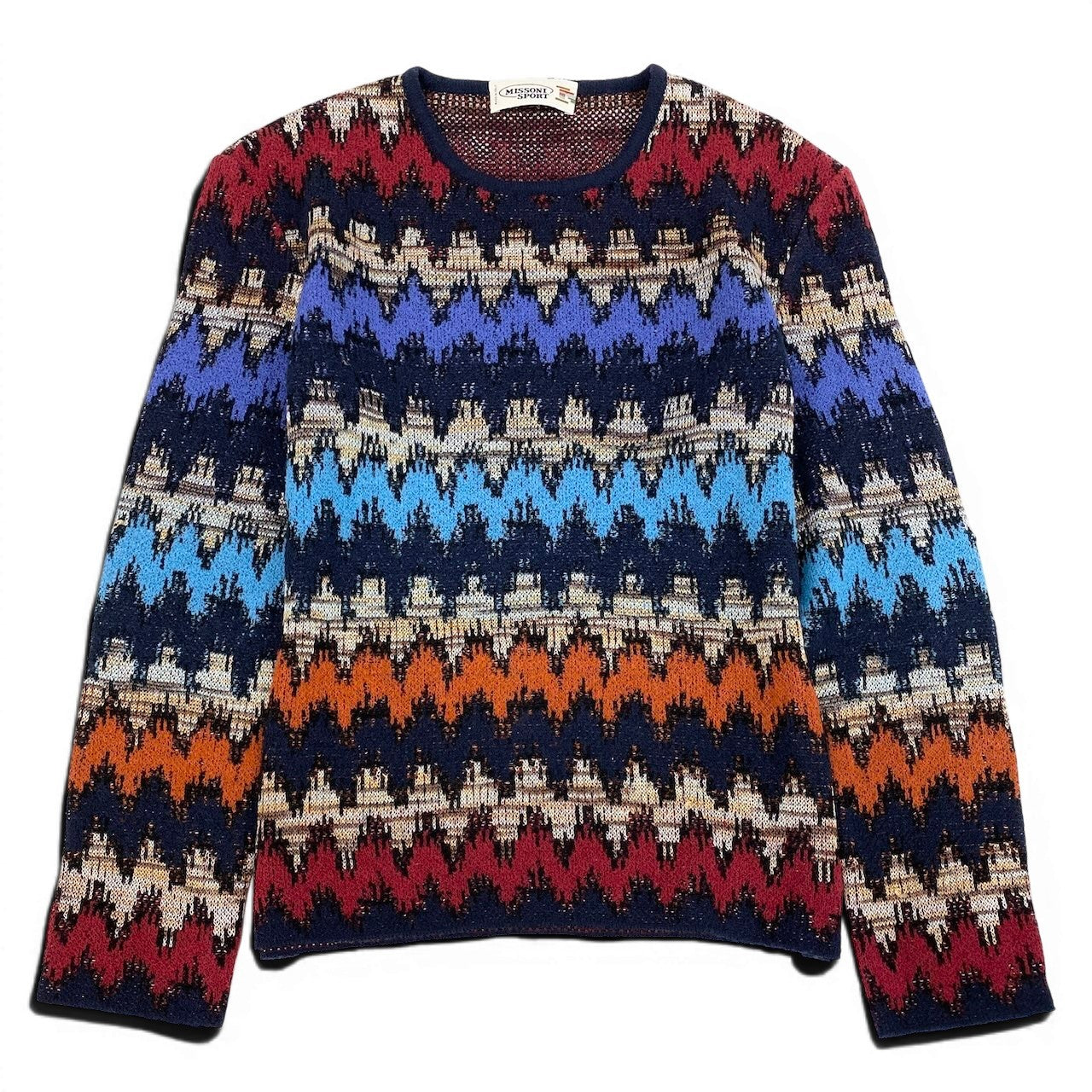 6d16 【美品】 MISSONI SPORT ミッソーニ ローゲージ ニットセーター ウールブレンド ロングスリーブニット サイズ44 マルチカラー メンズ 紳士服u02t