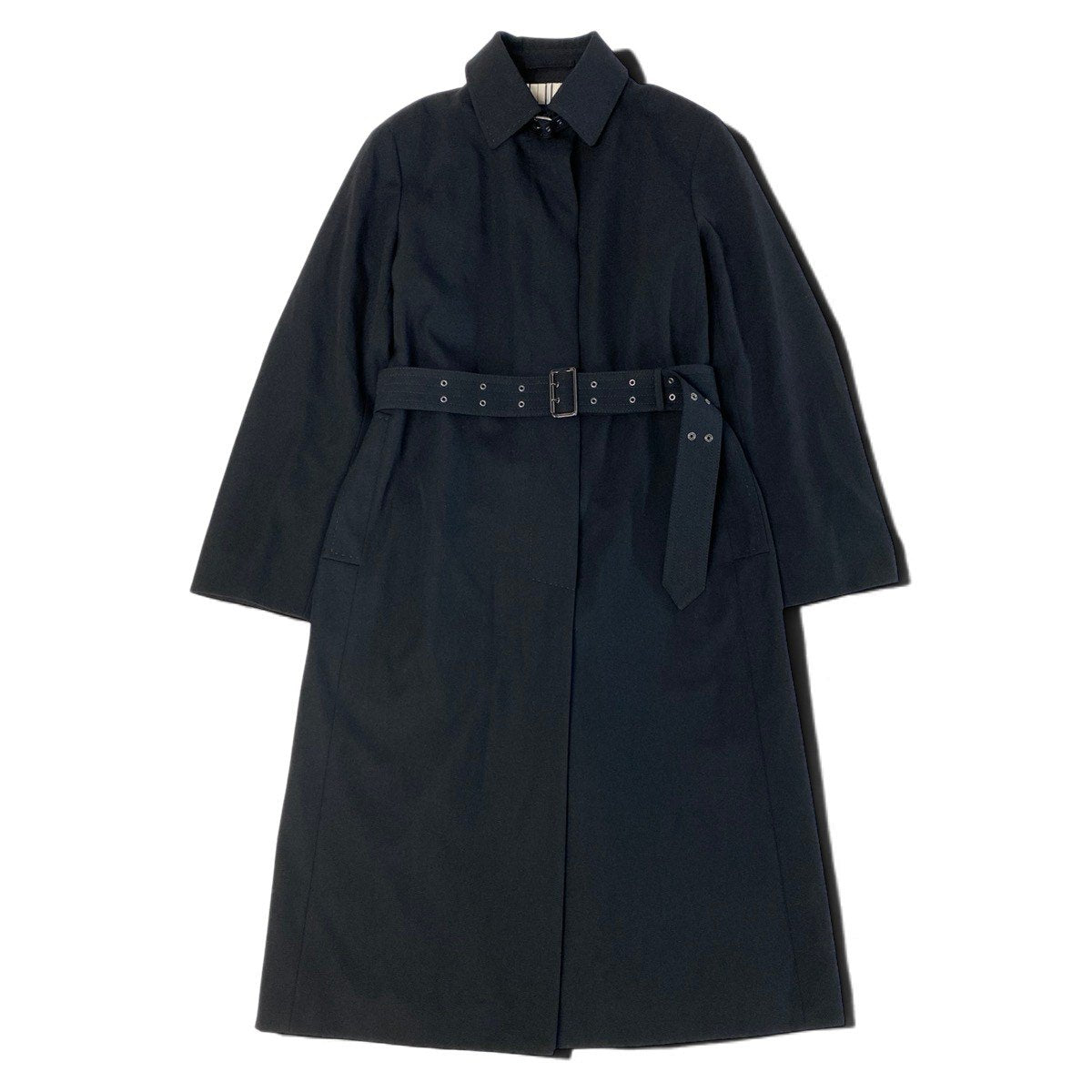j16 BURBERRY LONDON ロングコート ウエストベルト  11サイズ ブラック ウール100％ レディース 女性用u02t