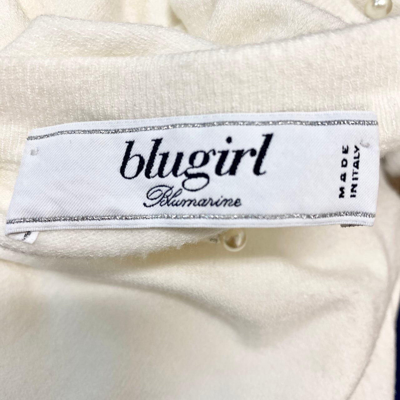 9f17 blugirl Blumarine ブルーガール ブルマリン パール ラインストーン装飾 ニットカーディガン ショート丈 ボレロ 七分袖 イタリア製 40サイズ ホワイト レディース 女性服o07t