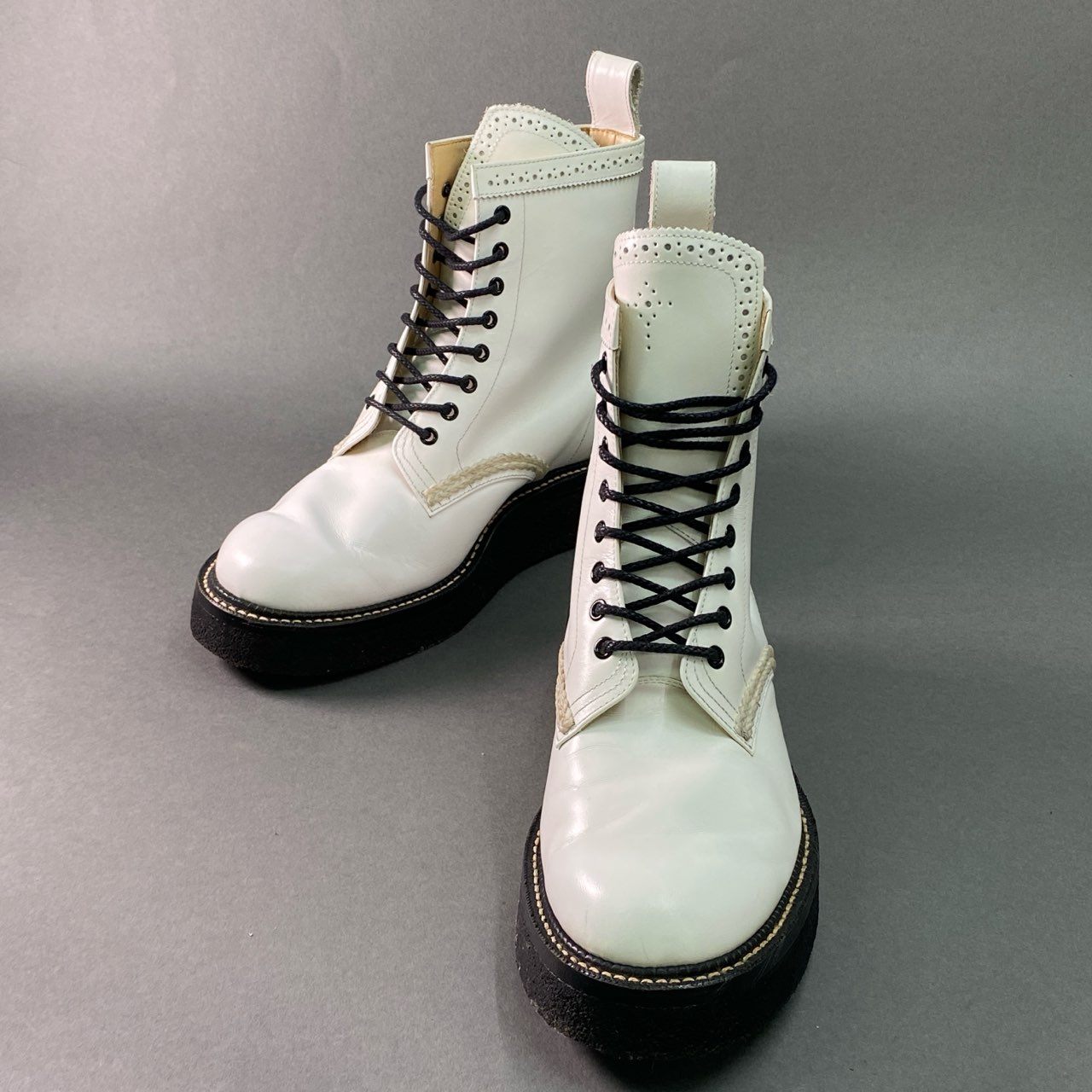 2f27 NUMBER NINE ナンバーナイン レースアップ 厚底 レザーブーツ 8 1/2 ホワイト Leather ラバーソール プラットフォーム シューズ