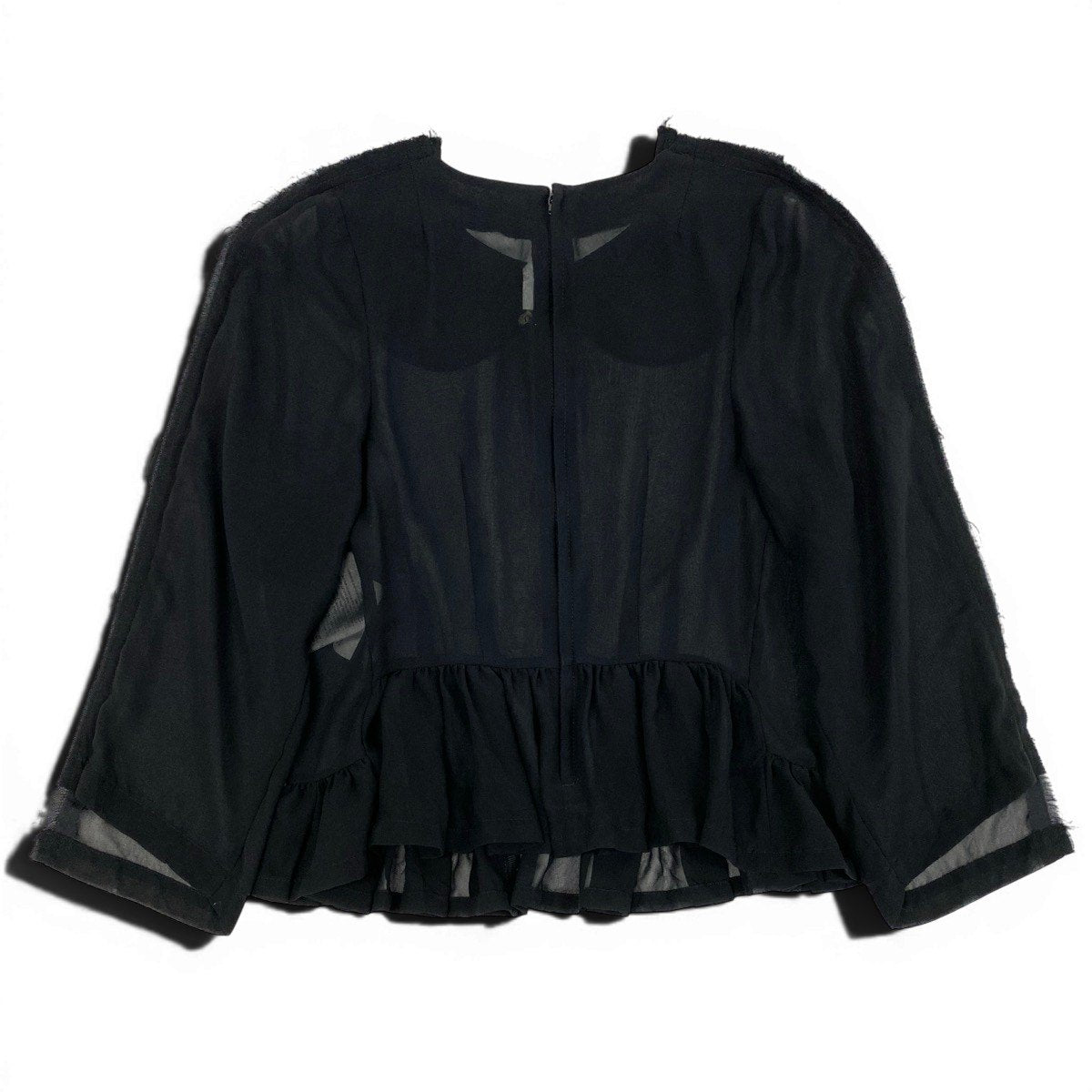 Ag23 COMME des GARCONS AD2018  フリルブラウス 丸襟 シースルー 日本製 XSサイズ ブラック ポリエステル100％ レディース 女性用ta2
