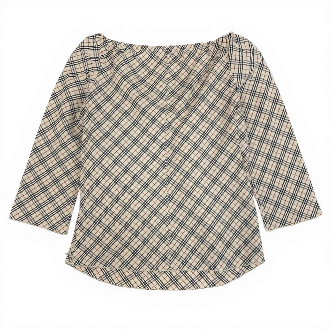 Ic27 BURBERRY LONDON バーバリーロンドン ノバチェック カットソーブラウス ギャザースクエアトップス 38サイズ ベージュ コットン100％ レディース 女性用u02t