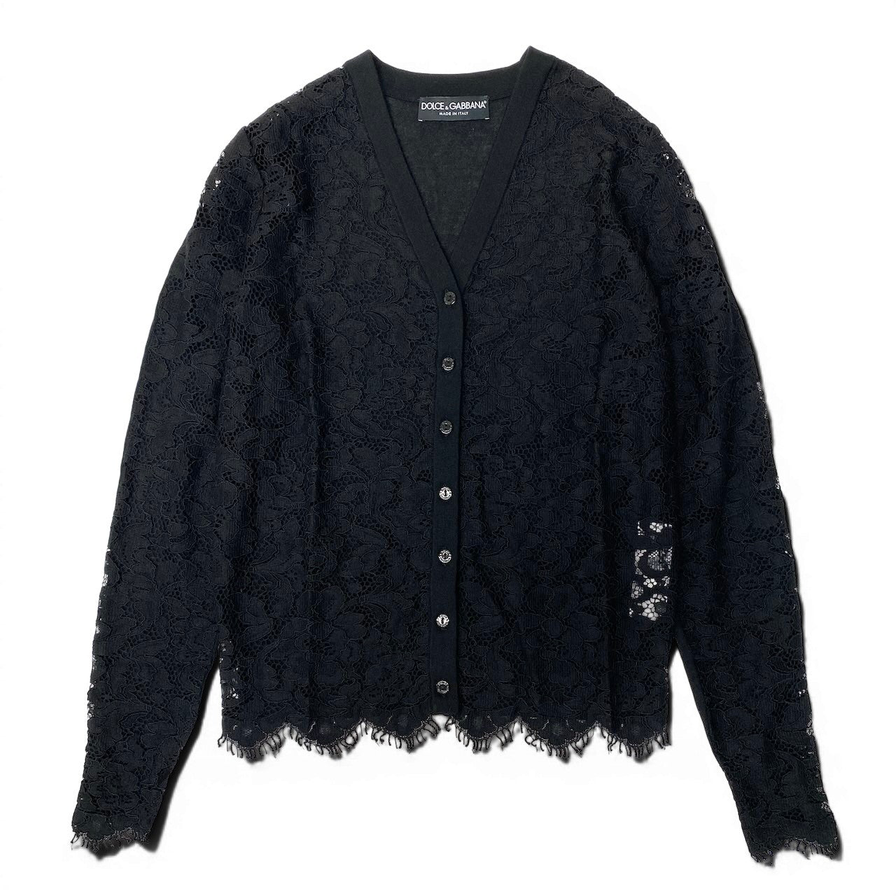 56e12 DOLCE&GABBAN ドルチェアンドガッバーナ ロングスリーブレースカーディガン  ニットセーター イタリア製 38サイズ ブラック レディース 女性用t18r