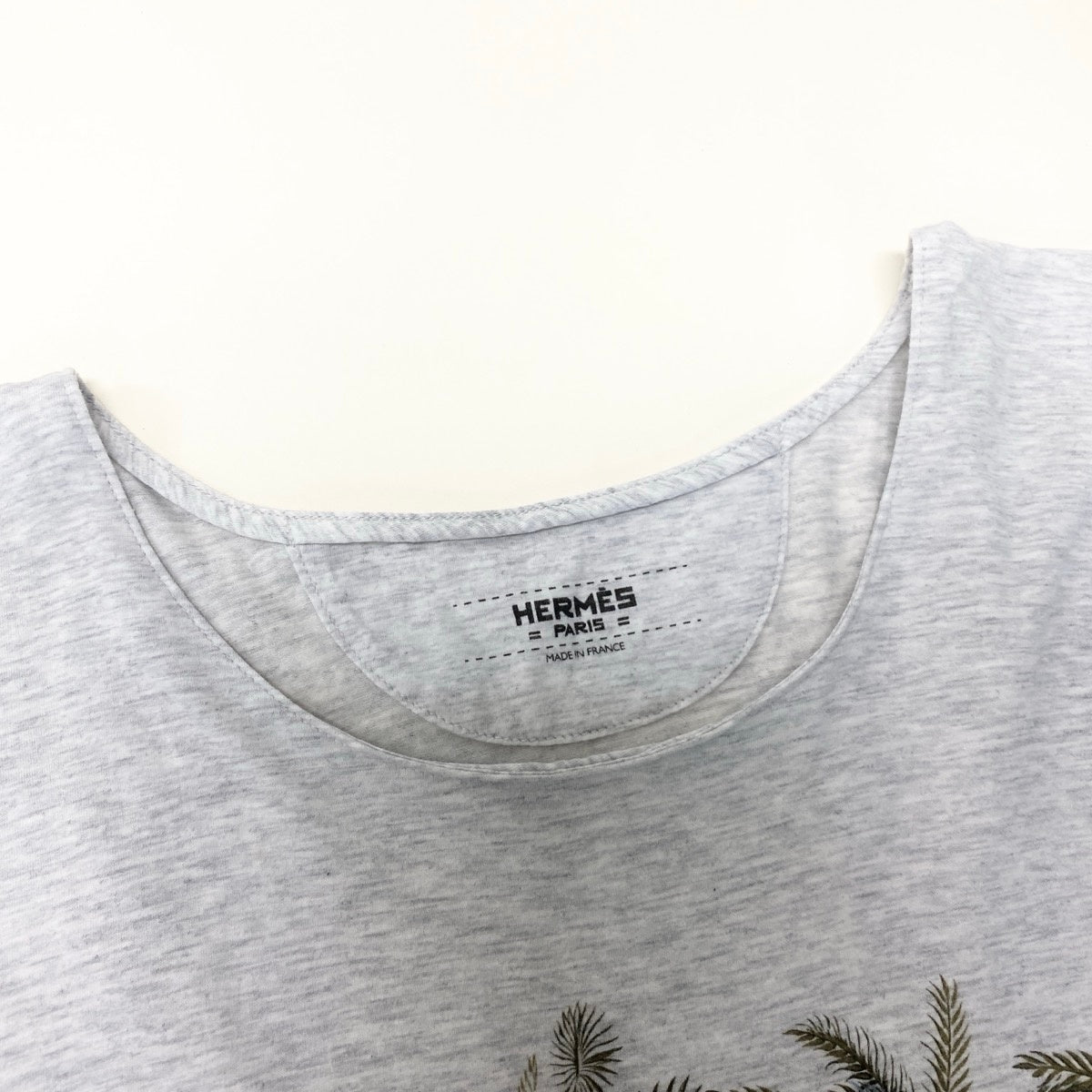 34g18 HERMES エルメス プリントTシャツ クルーネック カットソー ボタニカル柄 サイズ36 ライトグレー コットン100％ レディースu02t