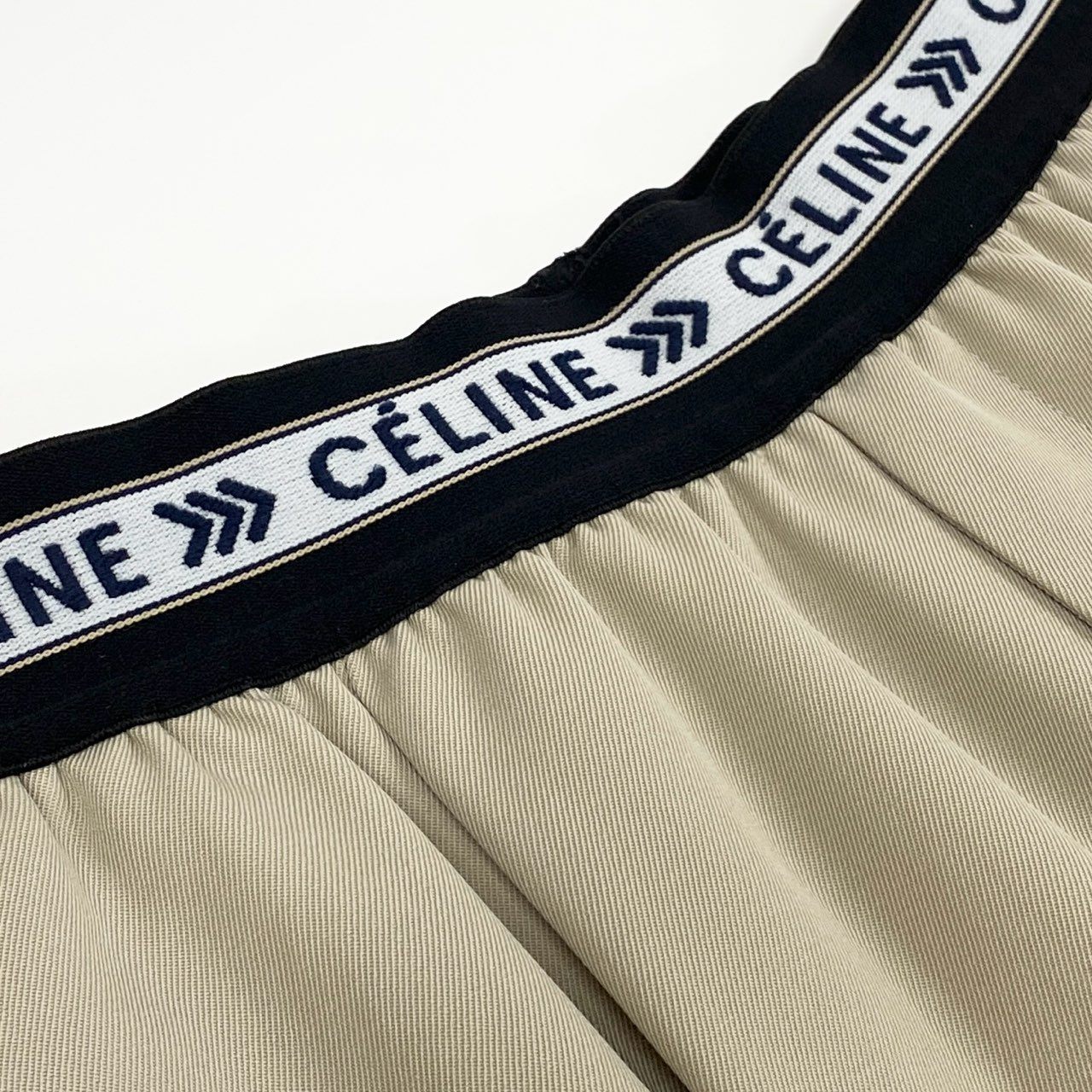 d7 【美品】CELINE セリーヌ フィービー期 ワイドパンツ Phoebe Philo Waistband Wide Leg Pants 36サイズ ベージュ レディース 女性用u02t