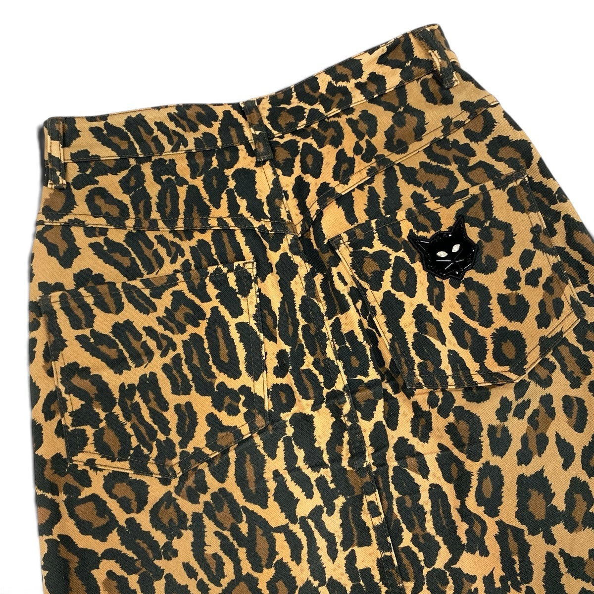 Ai3 【美品】 miu miu ミュウミュウ レオパード柄 ミニスカート キャットビジュー サイズ36 ブラウン系 レディースk02i