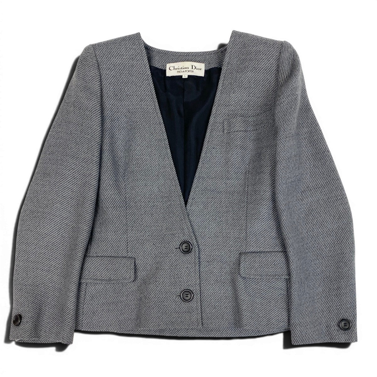 13e3 Christian Dior クリスチャンディオール ノーカラージャケット ウールジャケット サイズL グレー レディース 女性服u02t
