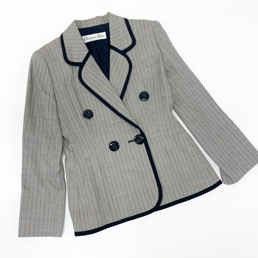 54l28 Christian Dior クリスチャンディオール Vintage セットアップ スーツスカート ダブルブレスト テーラードジャケット タイトスカート 9サイズ アイボリー ネイビー レディース 女性用o07t