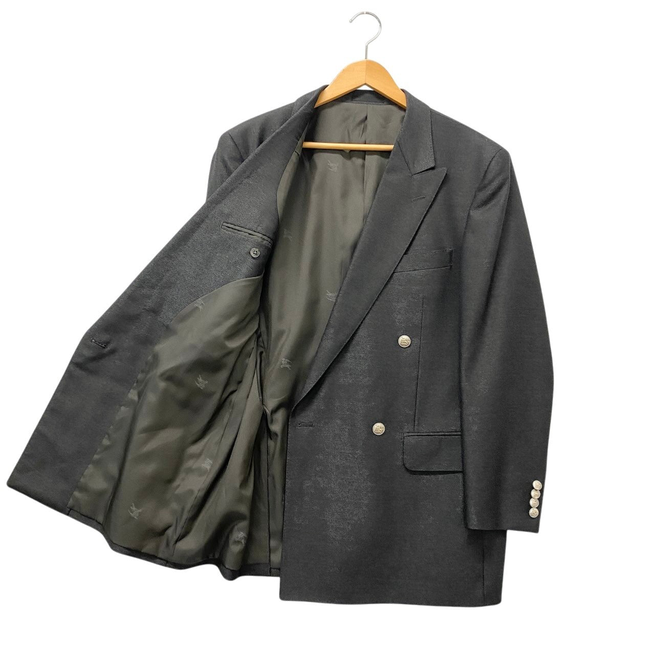 2c29 【美品】BURBERRY LONDON バーバリー ロンドン ダブルブレストテーラードジャケット ウールジャケット ブレザー AB6サイズ ダークグレー ウール100％ メンズ 男性用u02t
