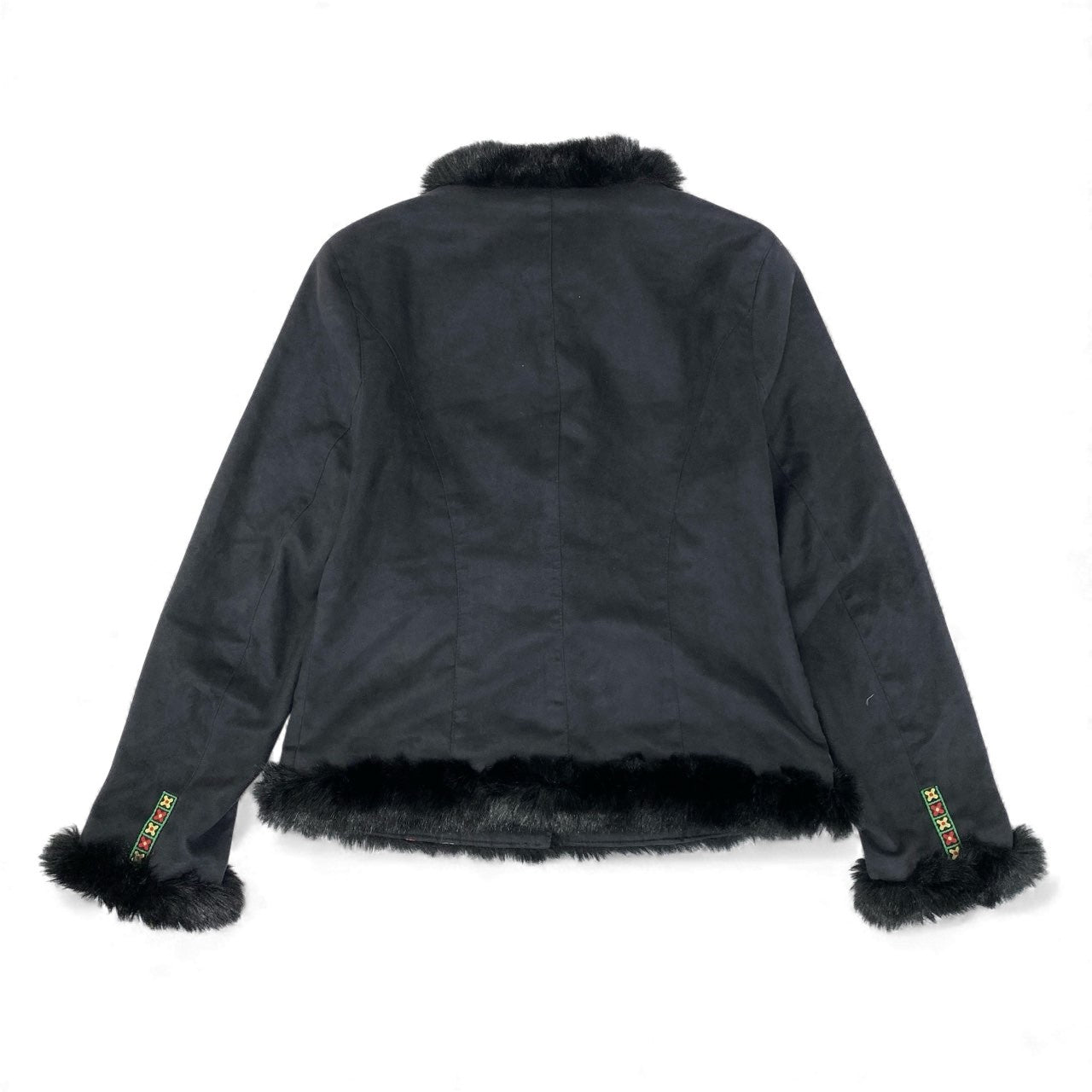 21k14 OLLEBOREBLA オレボレブラ アルベロベロ ノーカラージャケット ファー 花柄刺繍 ビーズ装飾 レディース 女性用 ブラックu02t