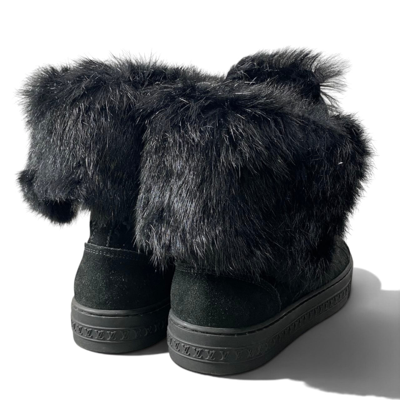 h21 LOUIS VUITTON ルイヴィトン モノグラム ファー × スエード スニーカー Monogram Fur Trim High-Top Sneakers 37 1/2 ブラックt18r