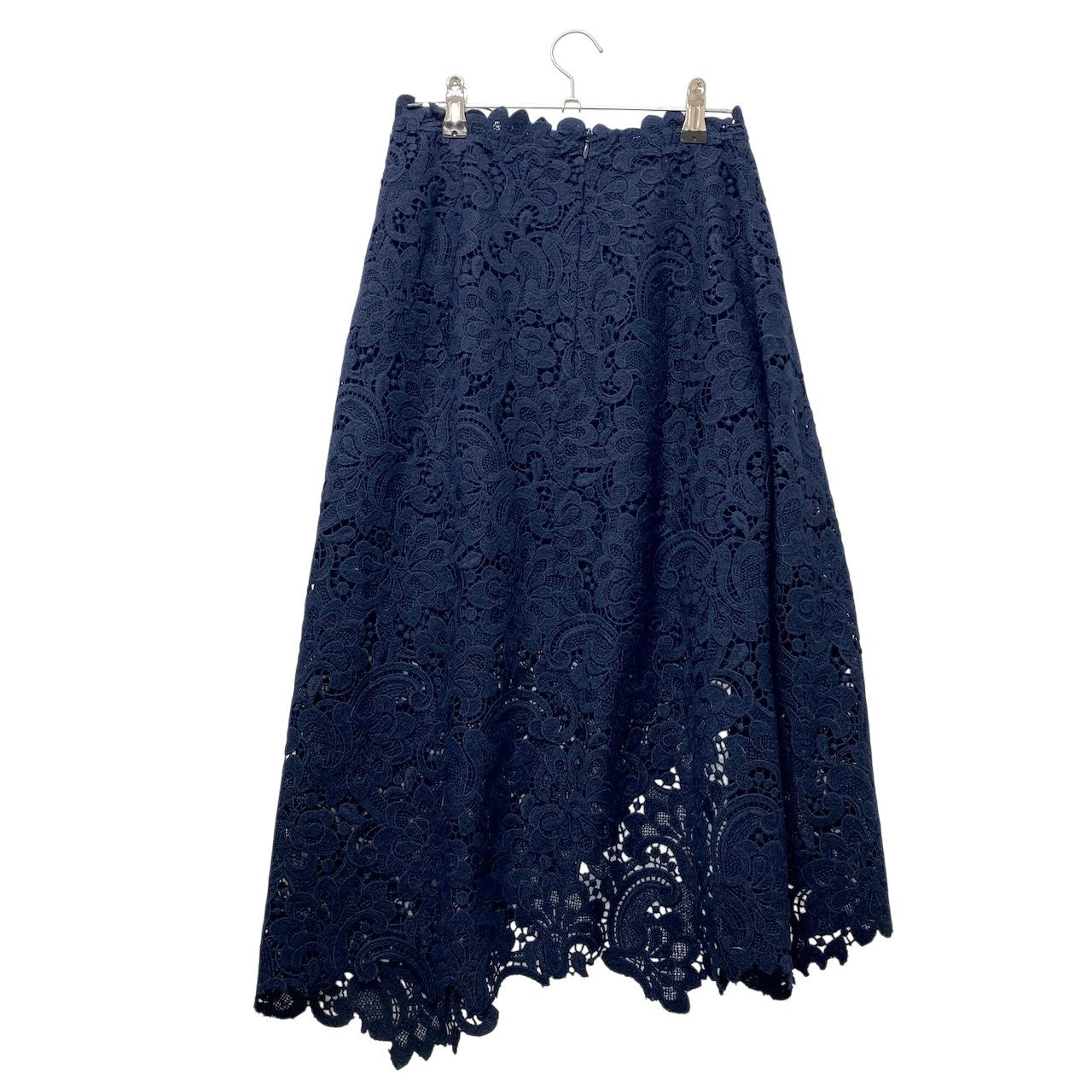 6f18 ERMANNO SCERVINO エルマンノシェルビーノ レーススカート 変形スカート 膝丈 イタリア製 40サイズ ネイビー レディース 女性用u02t