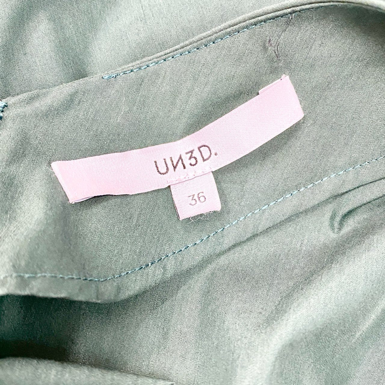 61c6 UN3D. アンスリード ティアード ロングワンピース 半袖ワンピース サイズ36 グリーン レディース ワンピース トップスk02i