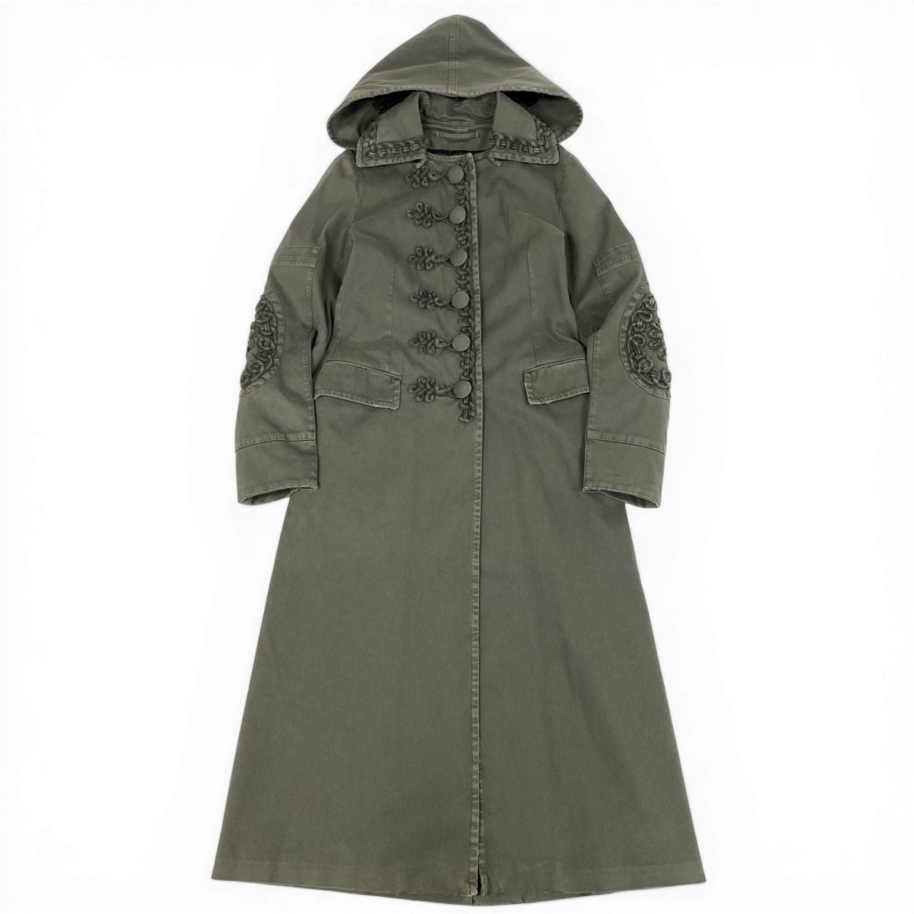 d12 【Archive】PRADA プラダ 2016FW ランウェイ着 ナポレオンコート デザインコート サイズ38 カーキ レディースk02i