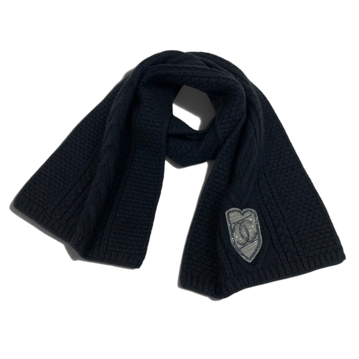 i22 CHANEL シャネル ココマーク カシミヤマフラー CC Cashmere Scarf Muffler Black ブラックt18r