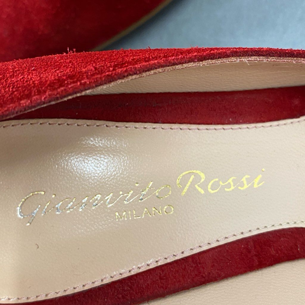 12d21 Gianvito Rossi ジャンヴィットロッシ ポインテッドトゥ パンプス スウェード 35 1/2 レッド レディース 婦人靴