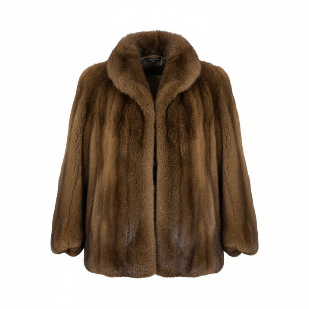 44k14 GROSVENOR グロブナー 毛皮コート ファーコート ミンクファー ファージャケット デミバフミンク 襟フォックスファー MINK FUR/FOX FUR ブラウンu02t