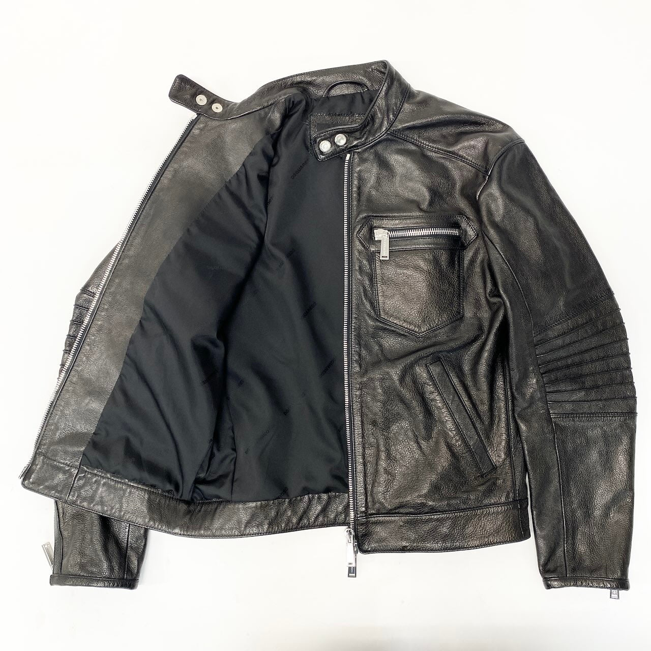 27e11 DSQUARED2 ディースクエアード シングルレザージャケット S74AM1476 サイズ44 ブラック 牛革 ライダースジャケット ルーマニア製t18r