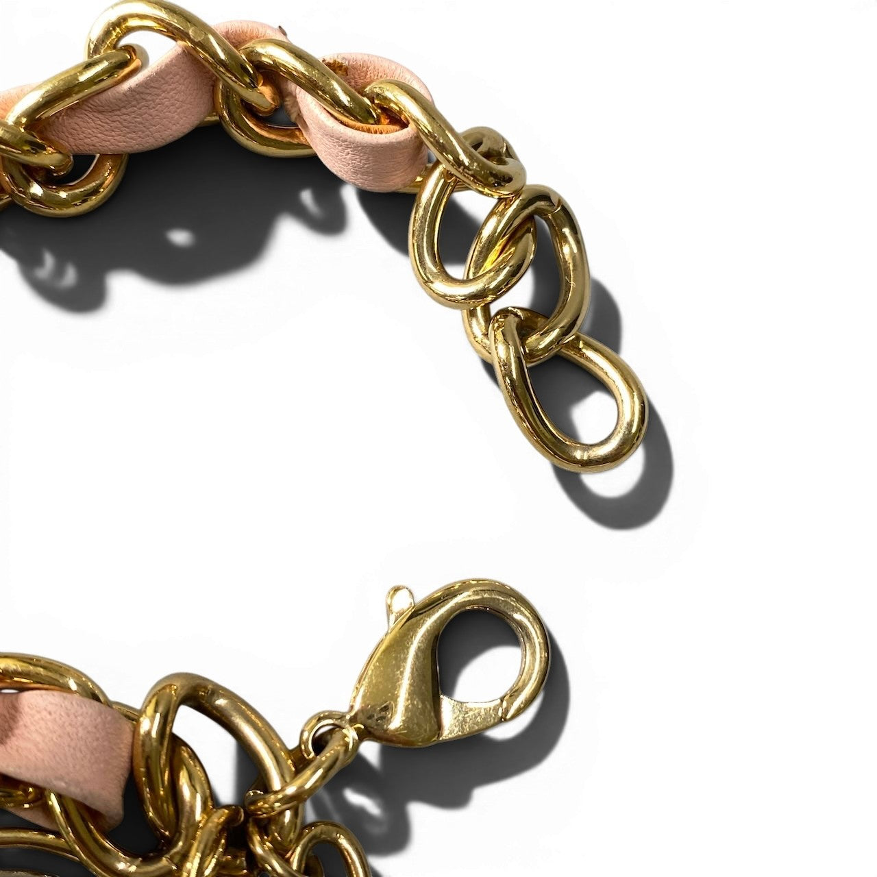 f10 DOLCE&GABBANA ドルチェアンドガッバーナ ゴールドチェーン ブレスレット レザー編み込み ハート キーチャーム ゴールド ピンク レディース 女性用 アクセサリーu02t