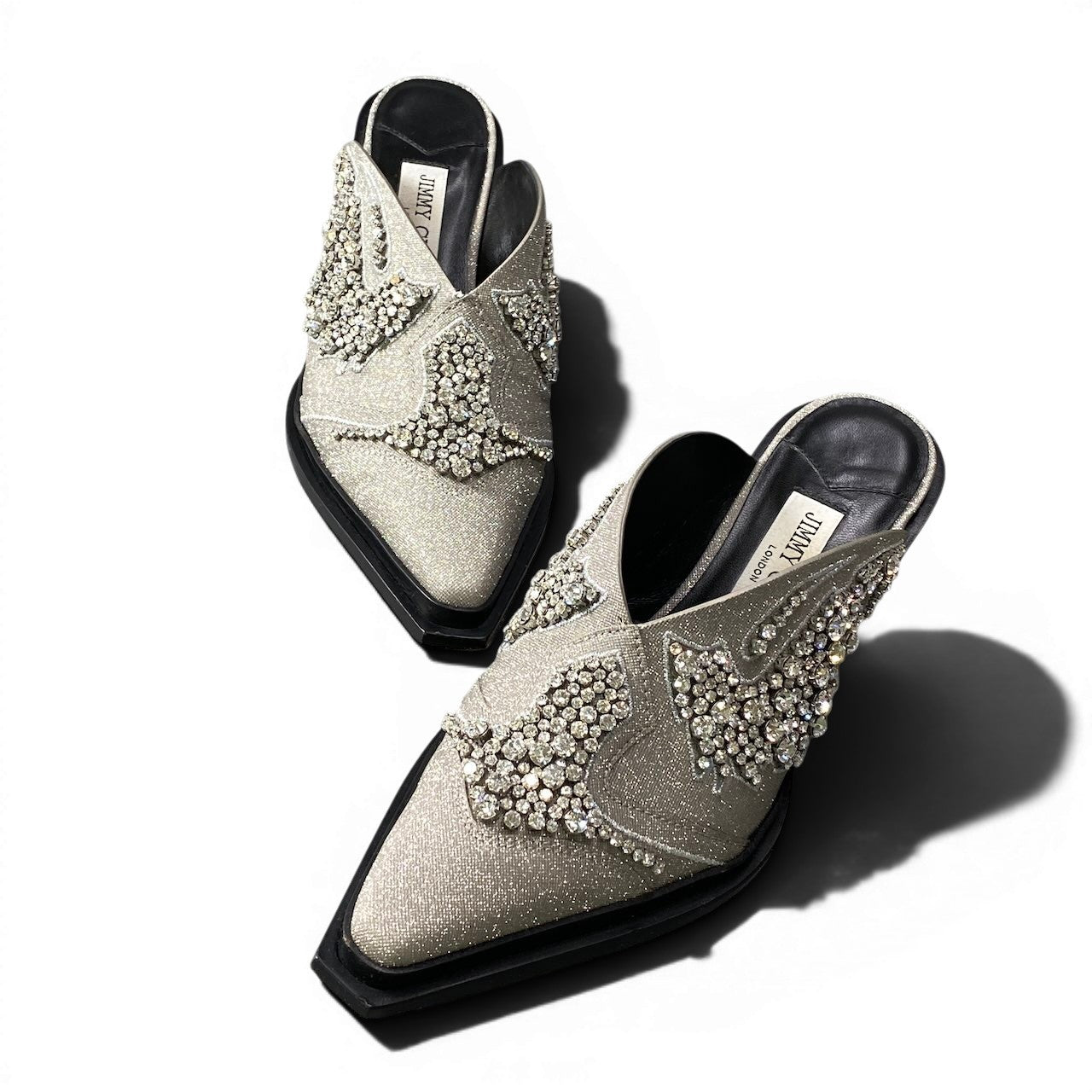 1g7 JIMMY CHOO ジミーチュウ 24ss Cece 60mm グリッターミュール ミドルヒール 36 1/2 シルバー レディースu02t