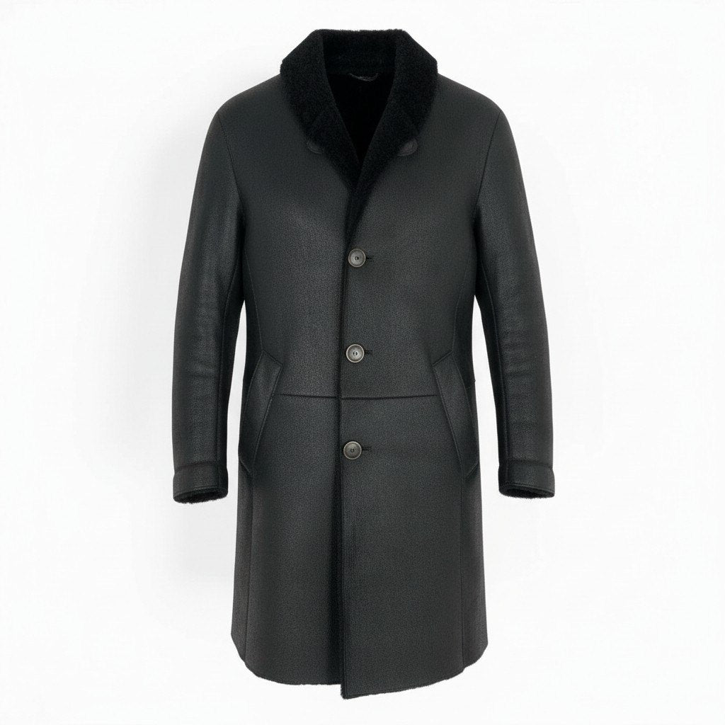 48a19 GIORGIO ARMANI ジョルジオアルマーニ ムートンコート レザーコート サイズ46 ブラック ムートンレザー メンズ 男性用 アウターk02i