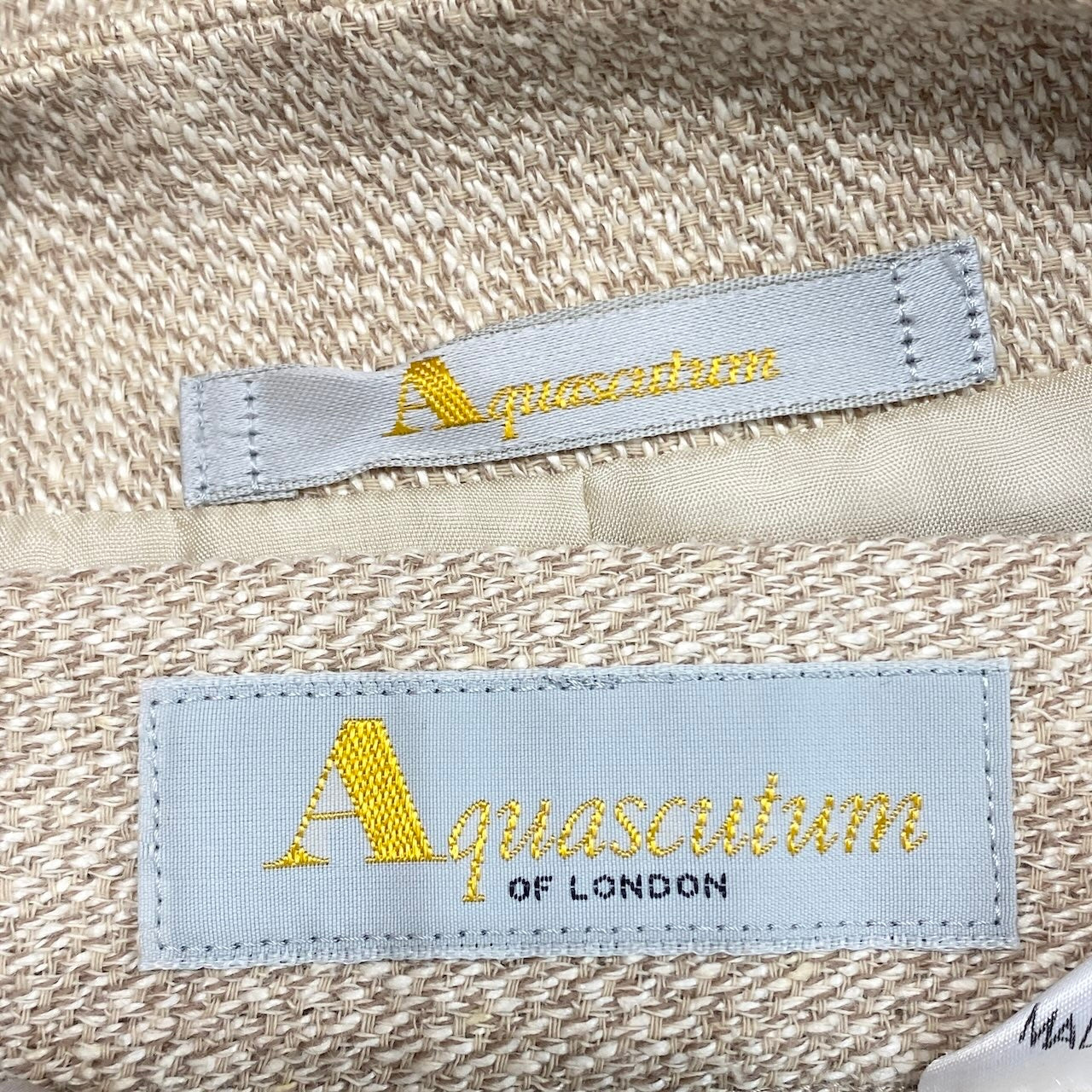 55h21 Aquascutum アクアスキュータム セットアップ スカートスーツ フォーマル ノーカラージャケット 刻印ボタン サイズ11 ベージュ レディース 女性用o07t