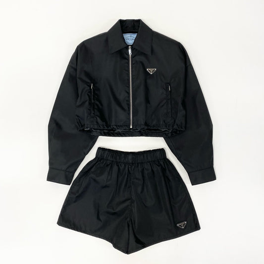 73j28 PRADA プラダ Re-Nylon クロップド セットアップ 292101 / 22C757 38 ブラック ブルゾンジャケット ショートパンツt18r