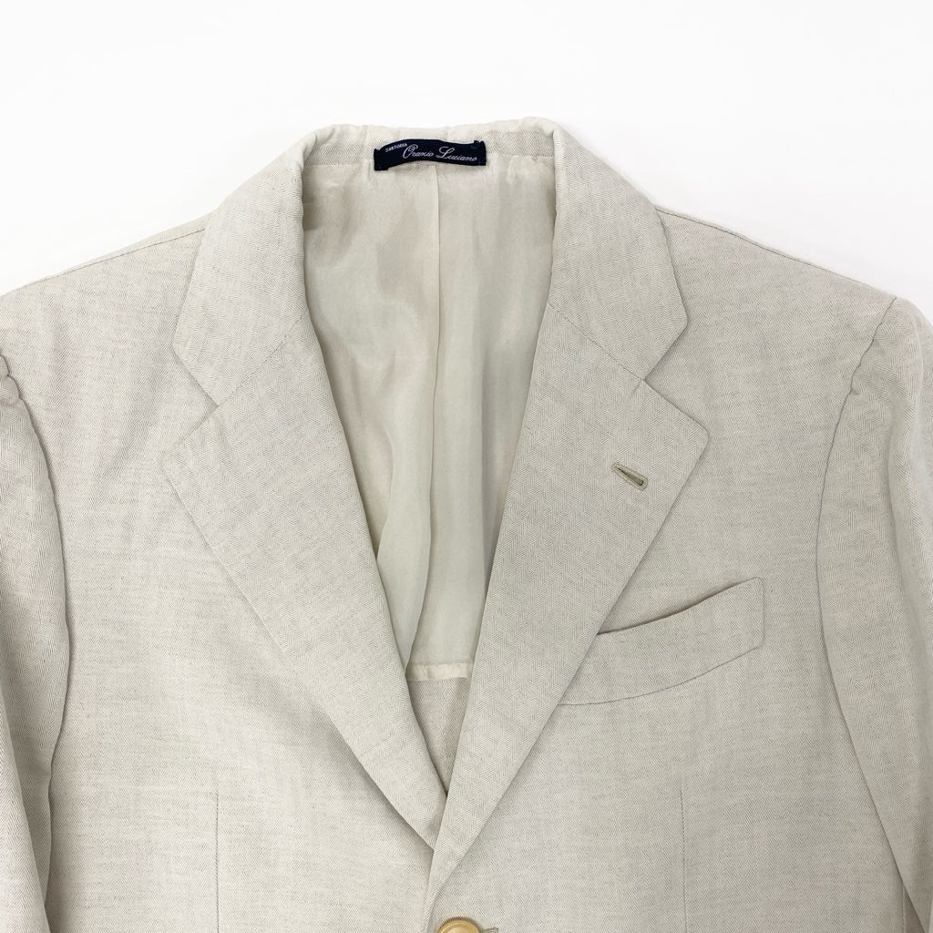 40l25 ORAZIO LUCIANO オラッツィオルチアーノ テーラードジャケット サマージャケット ブレザー 44 ホワイト ヘリンボーン コットンリネン メンズ ビームス購入u02t