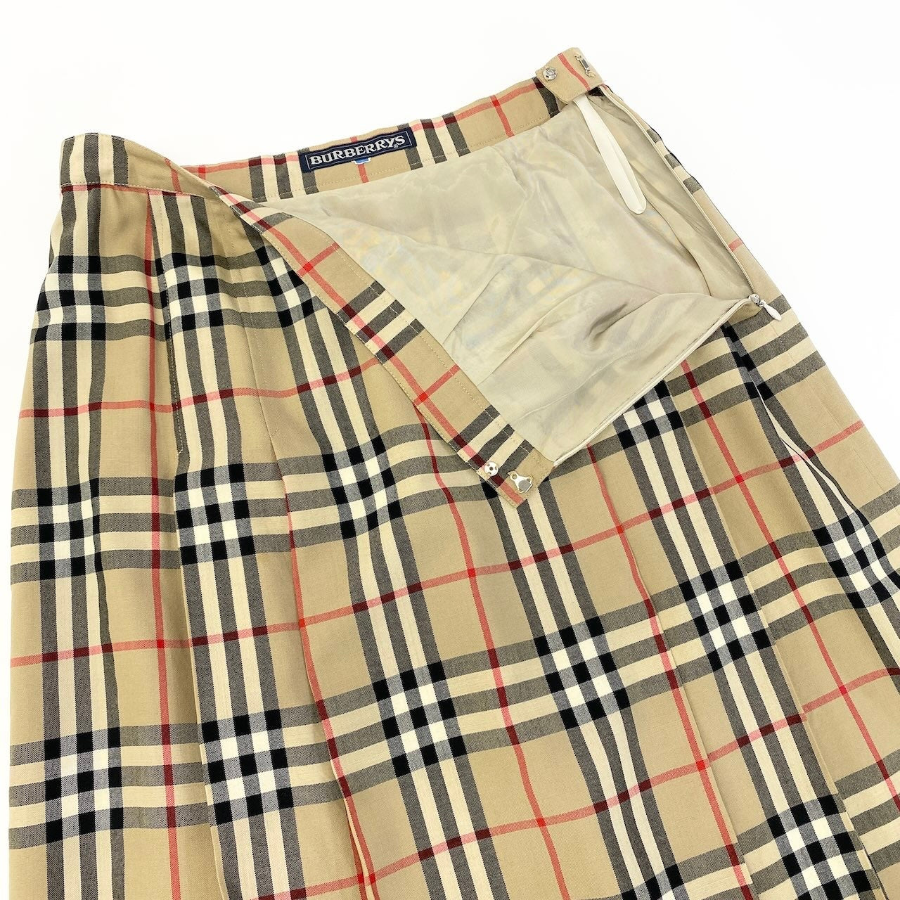 67e7 Burberry‘s バーバリー ノバチェック タックスカート ミディ丈 FX003-625 ベージュ サイズ13 ウール100％ レディース 女性服u02t