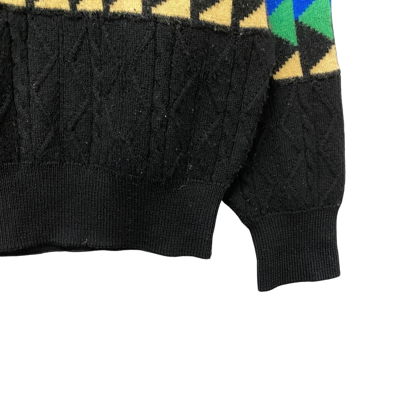 85g7 YVES SAINT LAURENT イヴサンローラン クルーネック ニットセーター 総柄 ケーブルニット サイズL ブラック ウール100％ メンズ 紳士服o07t