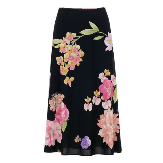 Ed21 LEONARD レオナール ロングスカート  美しい花柄プリント シアー素材 0142510 64サイズ ブラック マルチカラー レディース 女性用t18r