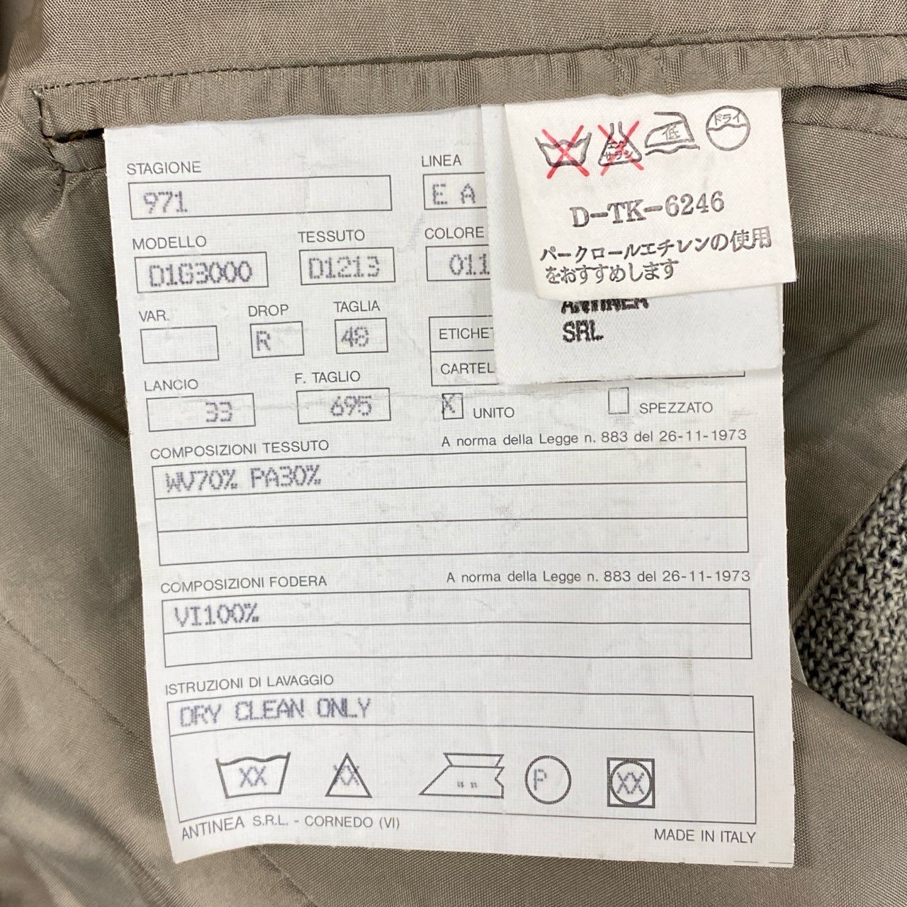 33i25 EMPORIO ARMANI エンポリオアルマーニ イタリア製 テーラードジャケット ブレザー スーツ フォーマル 48 グリーン系 メンズu02t