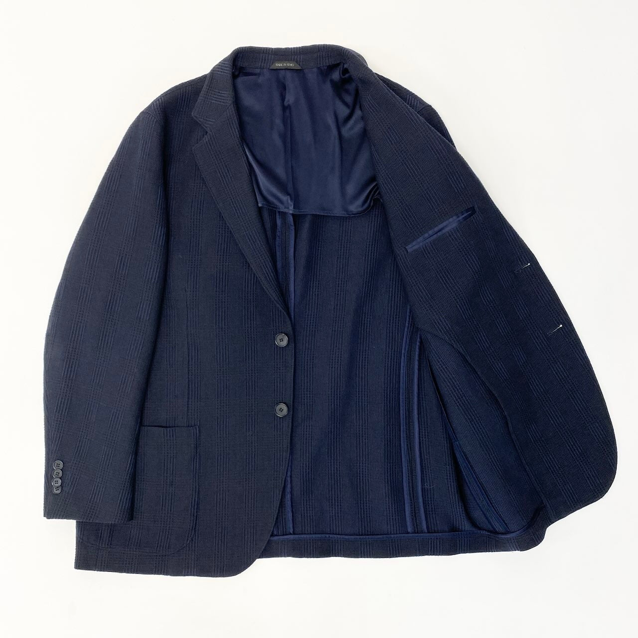 42c26 GIORGIO ARMANI ジョルジオアルマーニ テーラードジャケット  ブレザー チェック柄 アウター 60Rサイズ ネイビー メンズ 大きいサイズu02t