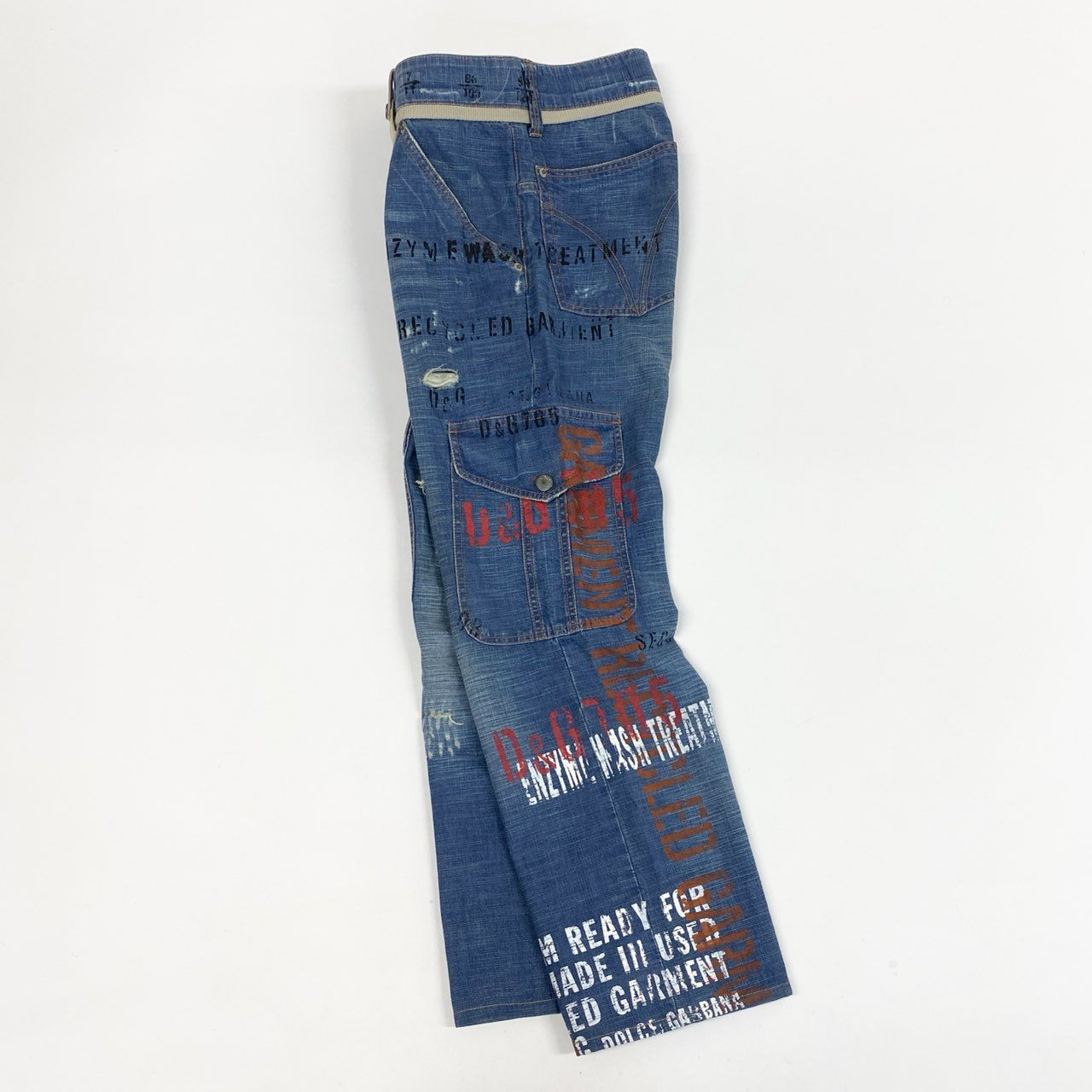 84L19 DOLCE&GABBANA ドルチェアンドガッパーナ 00`s vintage ダメージデニム カーゴパンツ ペイント加工 29 / 43 インディゴブルー コットン100％k02i