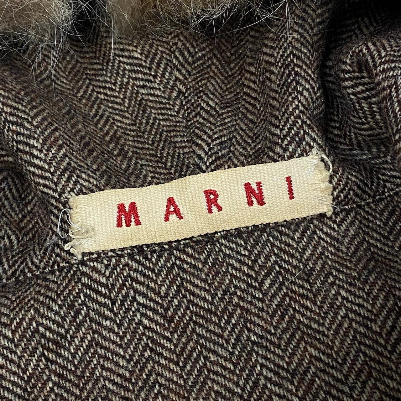 23e14 MARNI マルニ フルジップツイードコート フーディーコート ヘリンボーン柄 イタリア製 42サイズ ブラウン ウール100％ レディース 女性用k02i