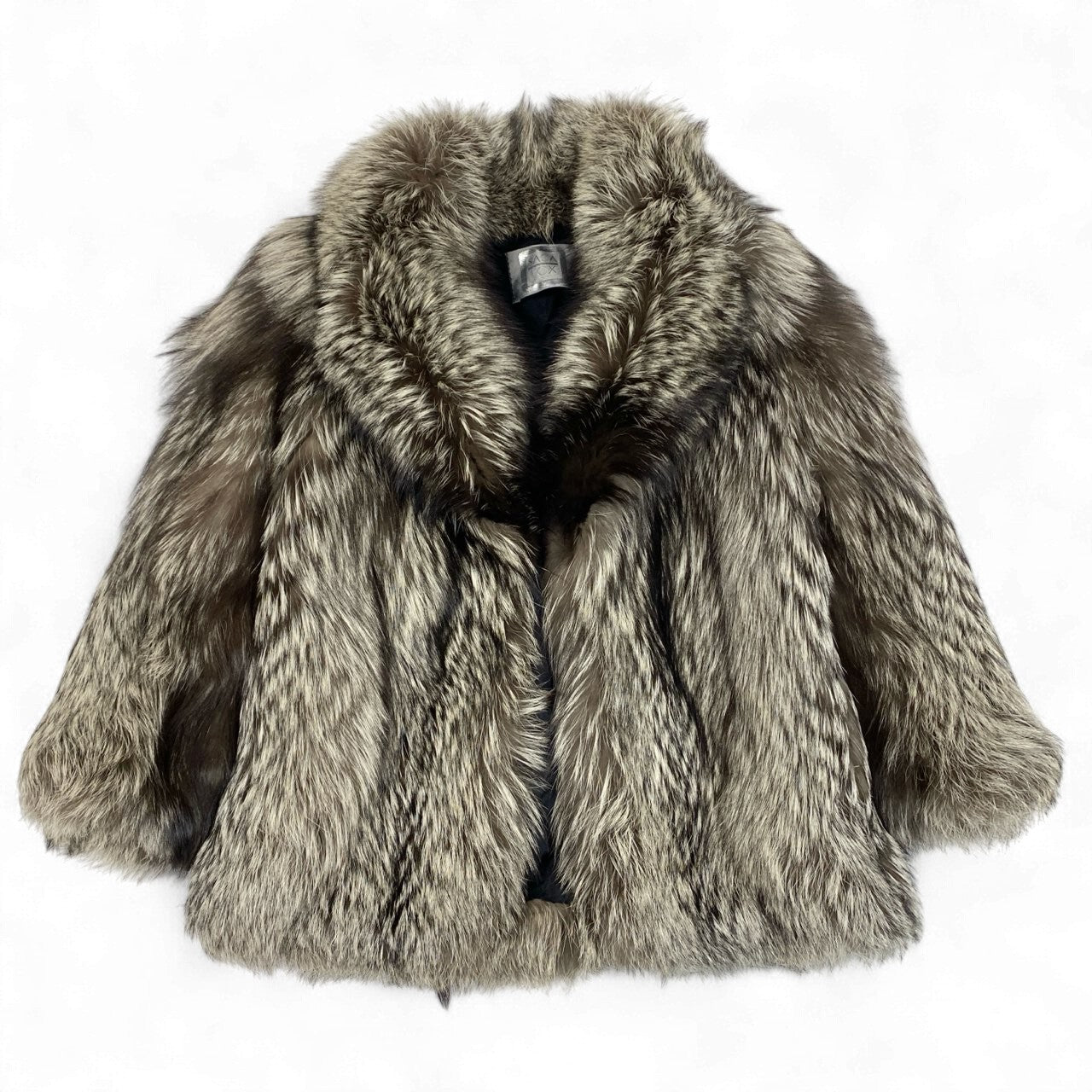 49k19 SAGA FOX サガフォックス 銀サガ シルバーフォックス ファーコート 11 ブラウン ホワイト 本毛皮 FOX FUR リアルファーt18r