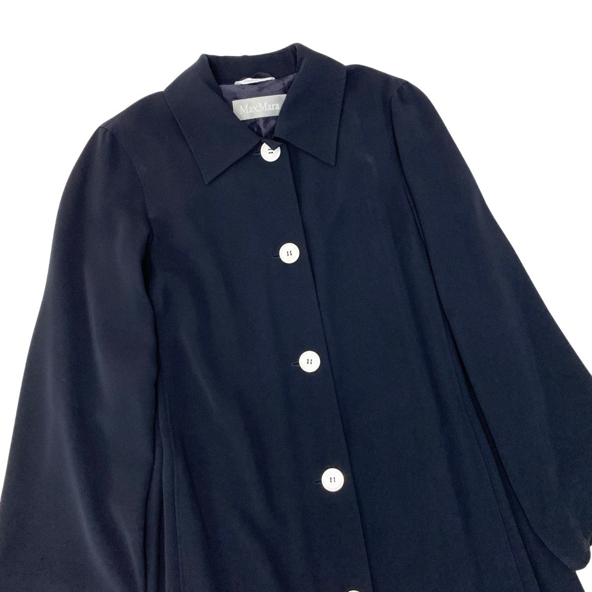 25g14 Max Mara マックスマーラ ステンカラーコート ロングコート 薄手 サイズ40 イタリア製 ネイビー レディースu02t