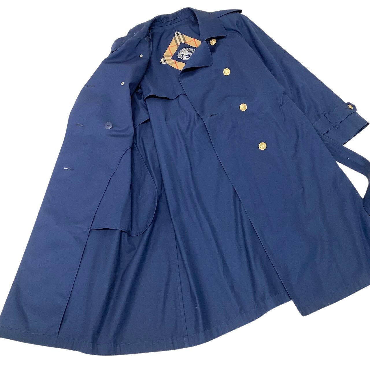 61g4 BURBERRYS バーバリー トレンチコート ロングコート 金ボタン サイズ9 ネイビー レディース 女性用o07t