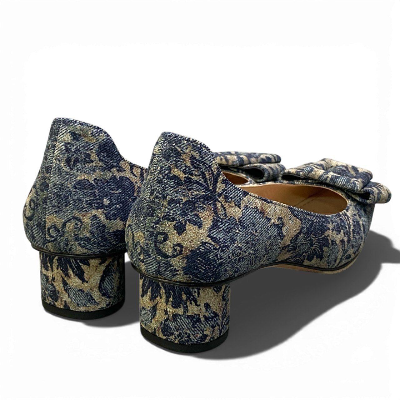 b17 《極美品》 Christian Dior クリスチャンディオール IDYLLE Flower Printed Denim Bellet パンプス シューズ 37.5 ブルー レディースta2