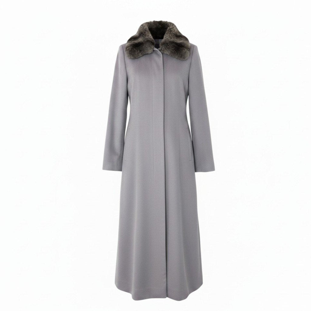 51i2 Rozenfur ローゼンファー カシミヤロングコート チンチラ 日本製 40サイズ グレー カシミヤ チンチラ レディース 女性用u02t