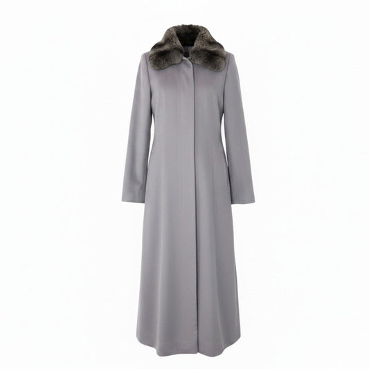 51i2 Rozenfur ローゼンファー カシミヤロングコート チンチラ 日本製 40サイズ グレー カシミヤ チンチラ レディース 女性用u02t