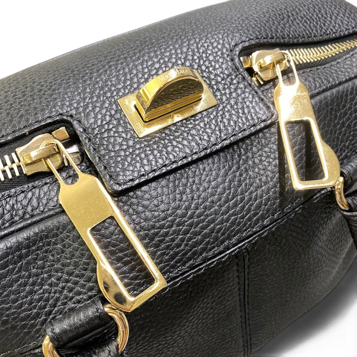 Bj2 Max Mara マックスマーラ ミニボストン レザーバッグ Mini Boston Leather Bag ブラック ハンドバッグ 鞄t18r