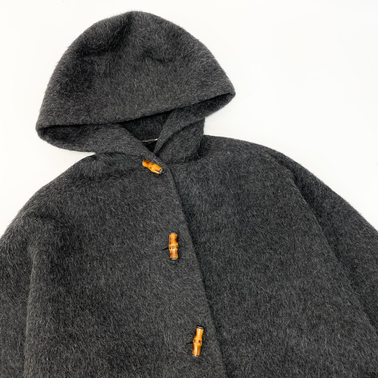 49d5 GUCCI ヴィンテージ グッチ バンブー オーバーコート フーディコート アルパカ100 サイズ40 グレー ユニセックスk02i