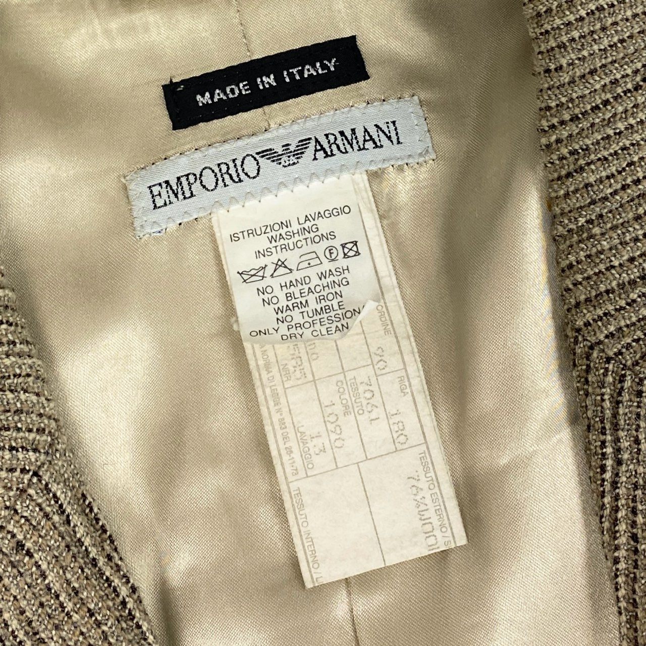 67b3 EMPORIO ARMANI エンポリオアルマーニ 90's ツイードジャケット テーラードジャケット ブレザー 50サイズ ベージュ メンズ 男性用u02t