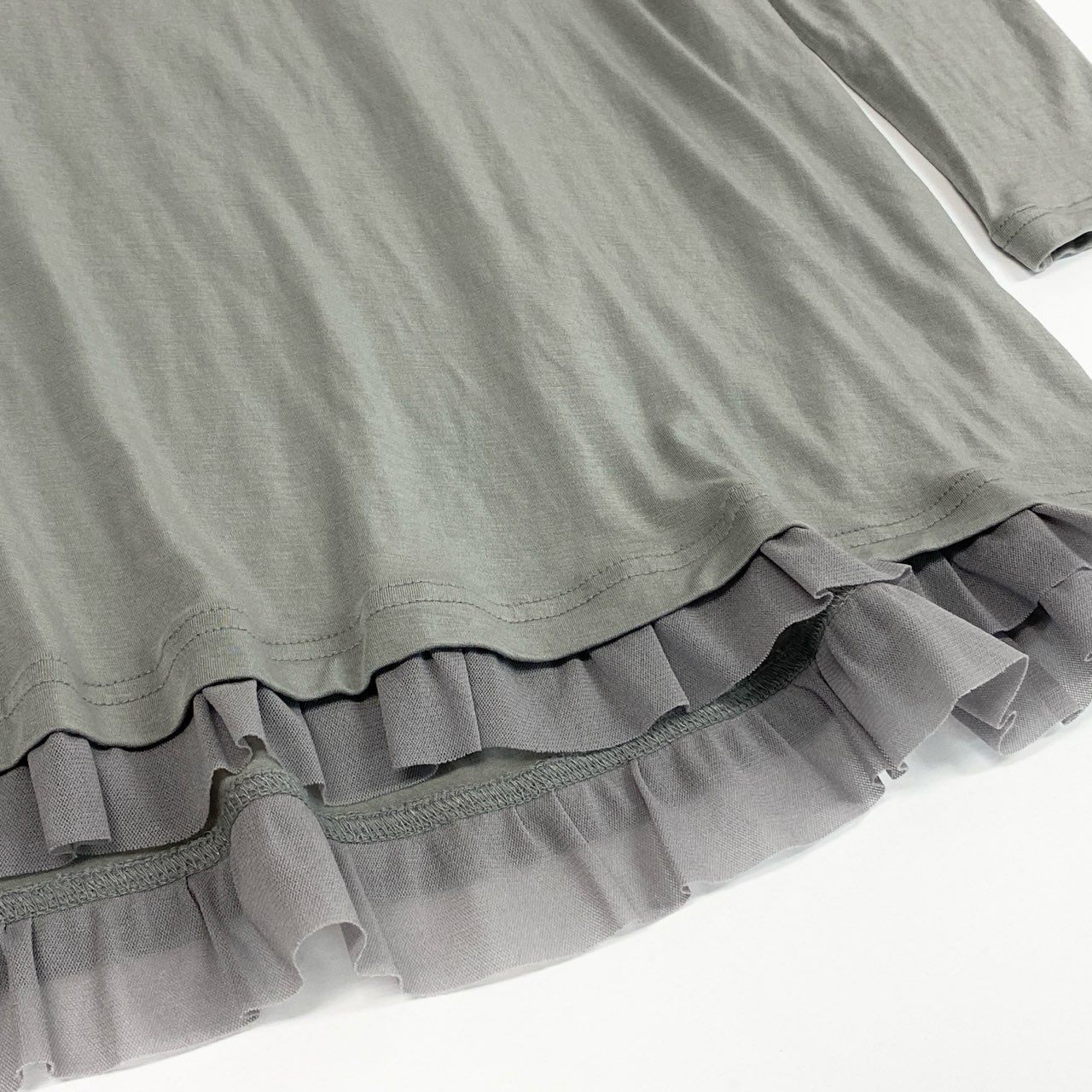 56k26 TOKUKO 1er VOL トクコプルミエヴォル 長袖ワンピース 裾シアー切替 プリント 伸縮ストレッチ 9 グレー系 レディースu02t